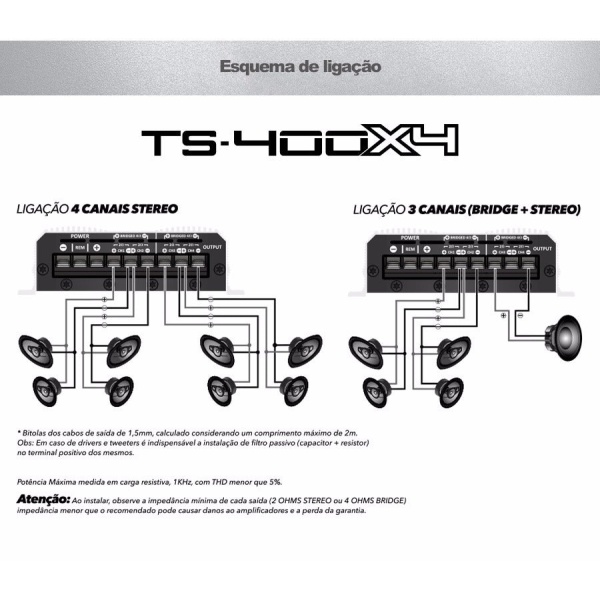 Taramps Amplificador TS400X4 4canais  2Ω